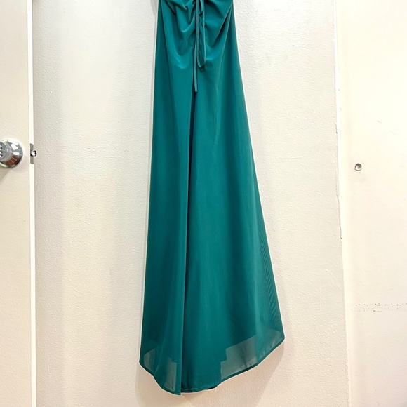 La Femme 28541 V-Neck Lace-Up Back Ruched Net Jersey Gown - Picture 8 of 12